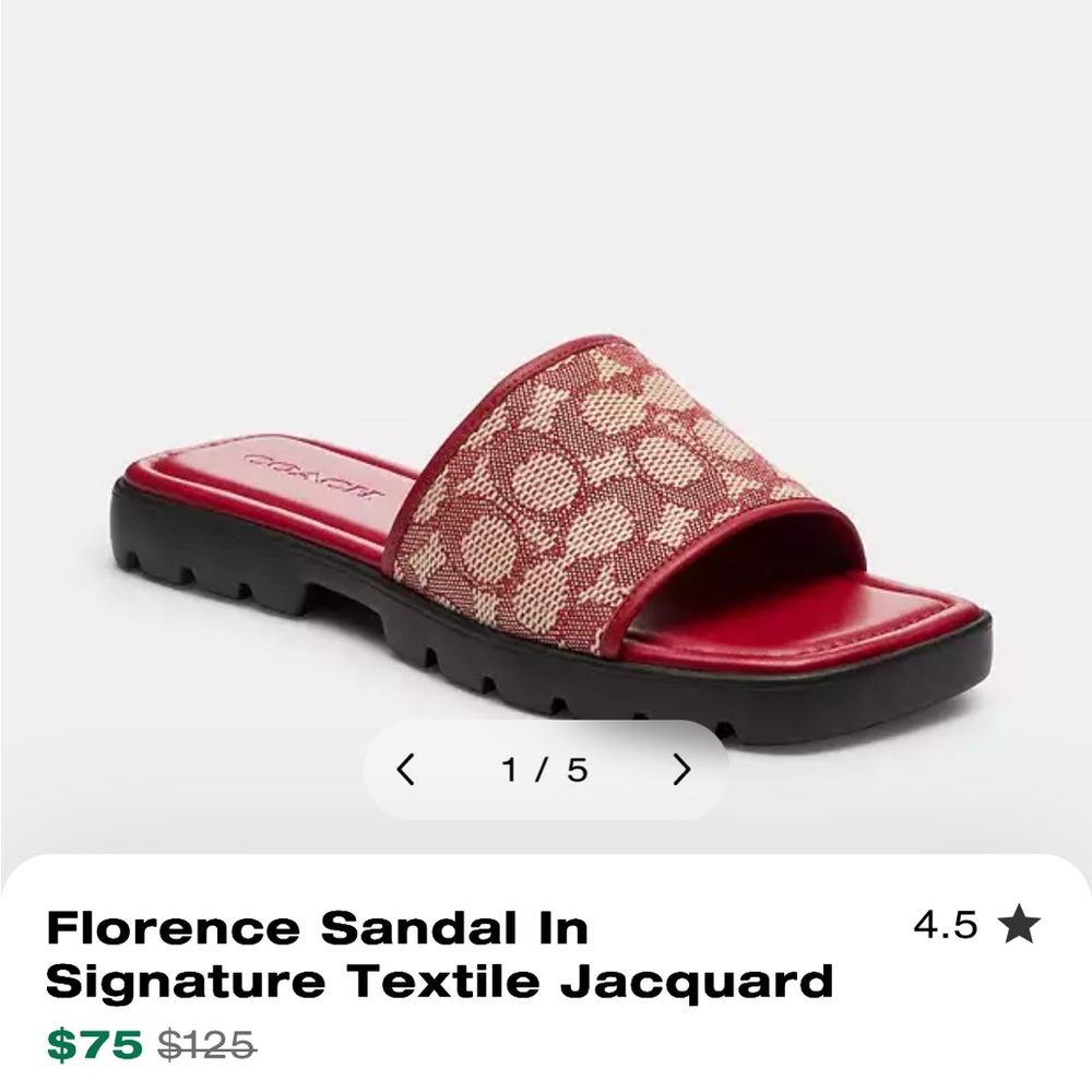COACH Florence Sandal In Signature Textile Jacquard (Red) - Size 8